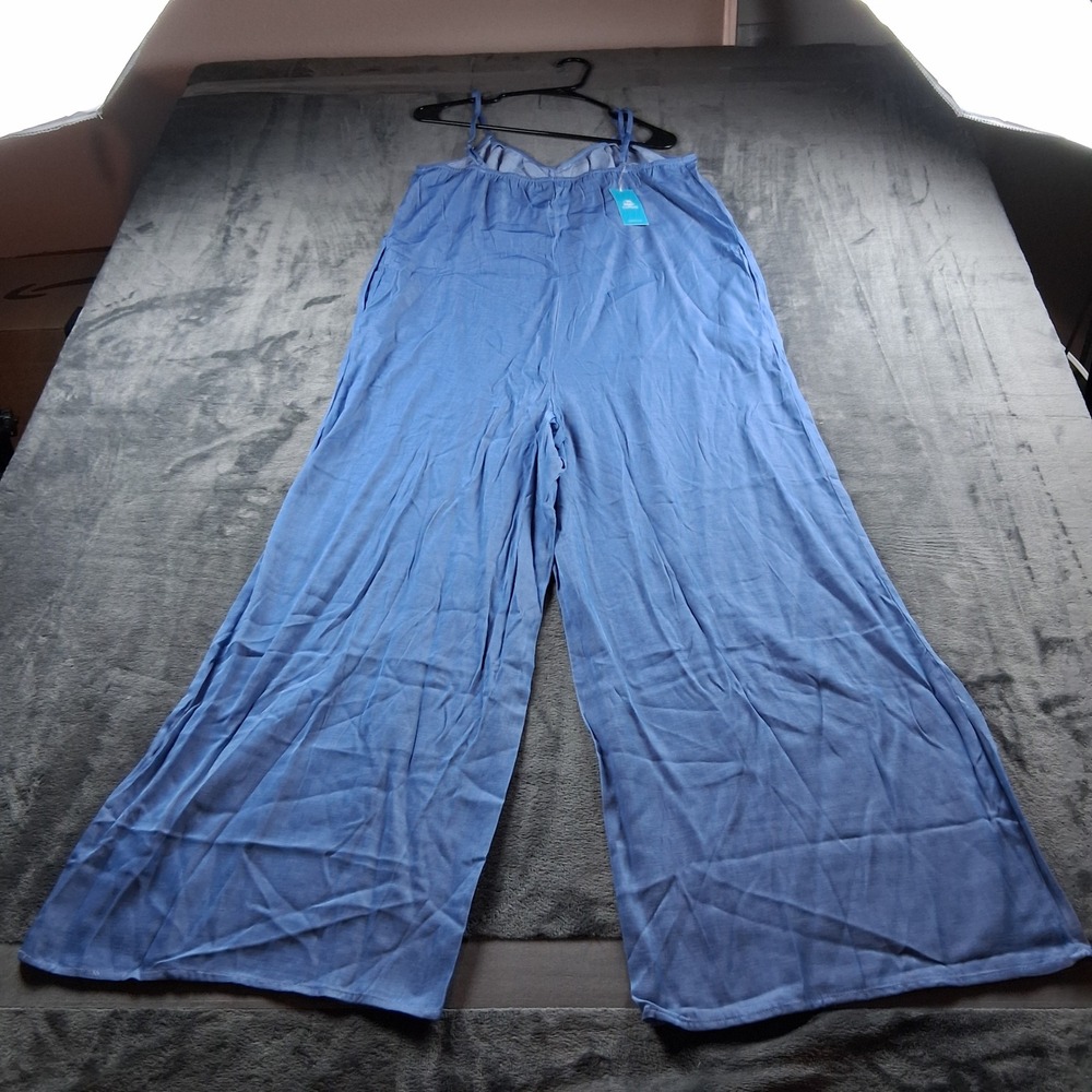 NWT Cupshe Jumpsuit Womens XL Blue Wide Leg Adjustable Strap Chambray Romper - Picture 4 of 10